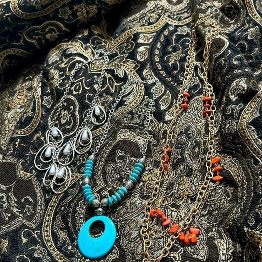 New Paparazzi Necklaces: Orange necklace and Pearl Necklaces w/o blue necklace